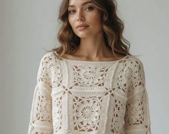 Kornblumen Häkelmuster Pullover | Oma Square Pullover DIY PDF