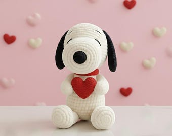 Snoopy Crochet Pattern | Amigurumi Valentine Dog with Heart (Digital PDF Download