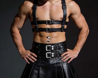 Handmade Leather Kilt with Chest Harness – Warrior Costume