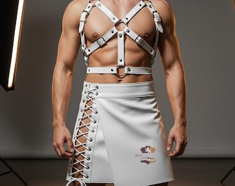 Genuine Leather Gladiator Kilt & Harness - Renaissance Cosplay Costume