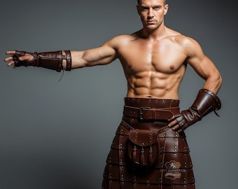 Handcrafted Genuine Leather Gladiator Cosplay Costume: Men's Roman Warrior Festival Outfit