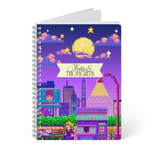 Diario Pixel Style City Life A5 en tono violeta