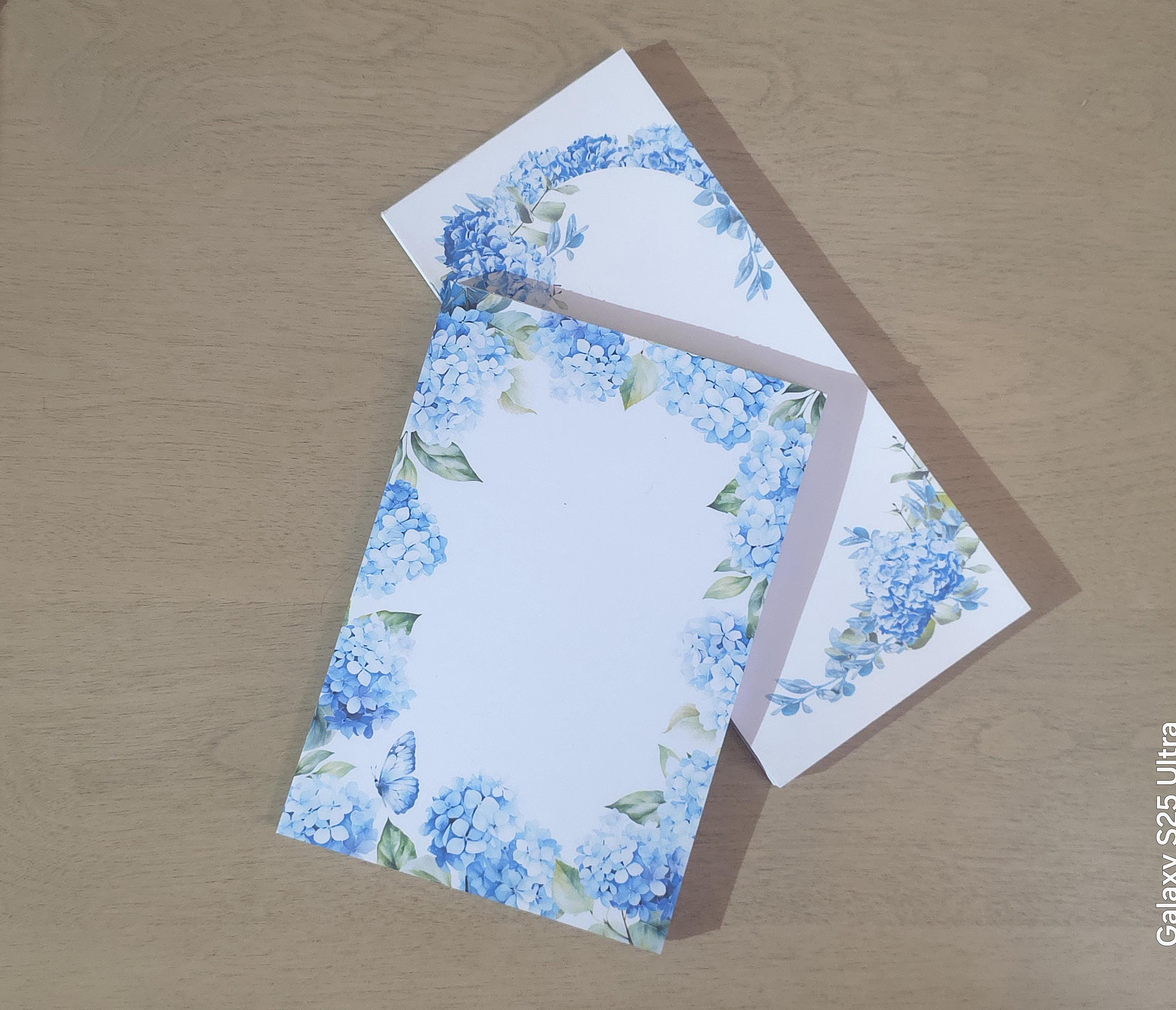 Blue Hydrangea Notepad Set | Floral Memo Pads, Handmade Stationery - Etsy