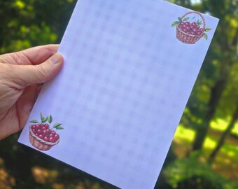 Cherry Basket Notepad | Farmhouse Stationery, 6x8 inch | Handmade notepad