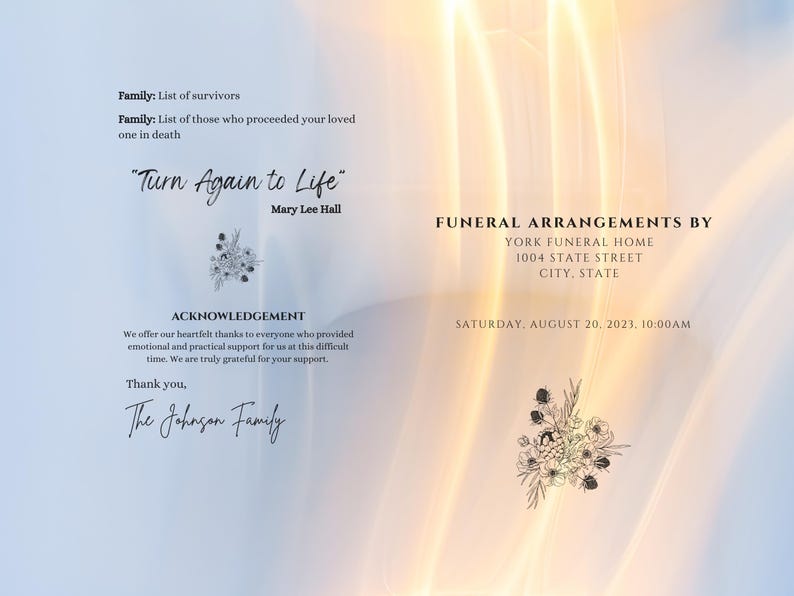 Funeral Program Template: Editable Celebration of Life Obituary