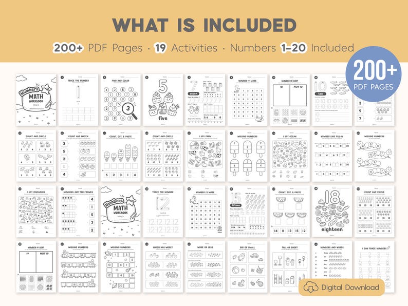 Number of the Week Printable Worksheets, Number Worksheets 1–20, Number Tracing, Number Counting, Preschool Math Curriculum, Toddler Workbook