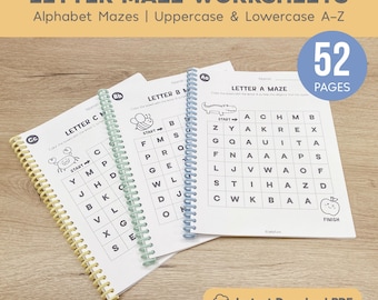 Alphabet Letter Maze Worksheets Printable, Letter Recognition, Uppercase and Lowercase, Letter Worksheets, Preschool Curriculum