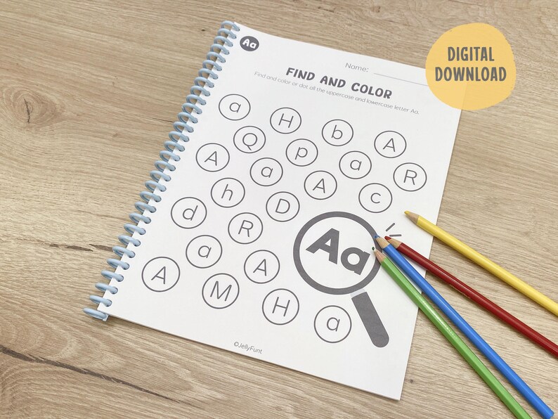 Alphabet Find and Color Worksheets Printable, Letter Recognition, Uppercase and Lowercase, Letter Worksheets, Preschool Curriculum