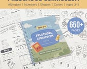 Preschool Curriculum Bundle, 650+ Printable Worksheets, Pre-K Workbook, Homeschool Learning Binder, Alphabet, Numbers, Shapes, Colors