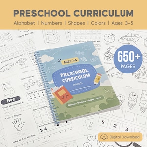 Pakiet programów nauczania dla przedszkolaków, ponad 650 arkuszy do druku, zeszyt ćwiczeń dla przedszkolaków, segregator do nauki w domu, alfabet, liczby, kształty, kolory