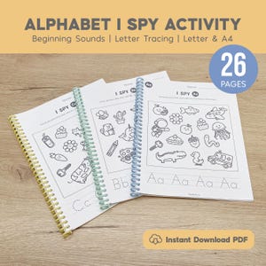 Alphabet I Spy Worksheets Printable, Beginning Sounds, Letter Recognition, Phonics Activities, Alphabet Tracing, Preschool Worksheets