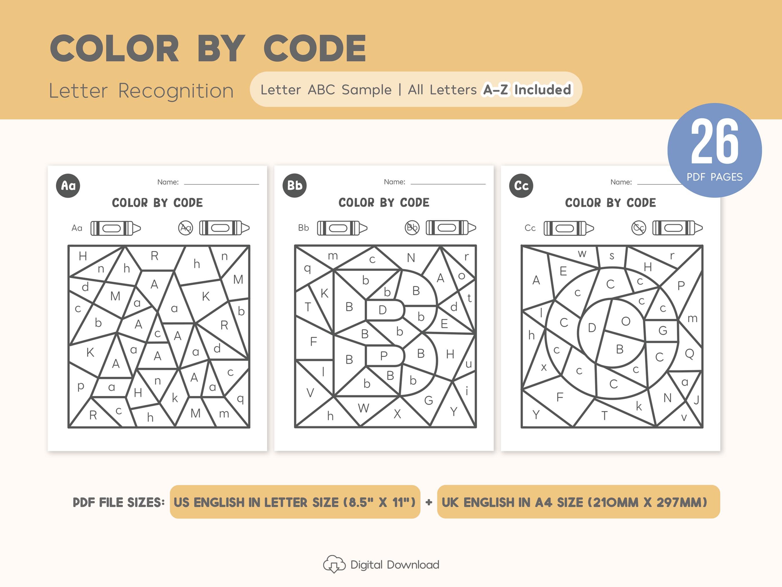 Alphabet Color by Code Worksheets Printable, Letter Recognition ...