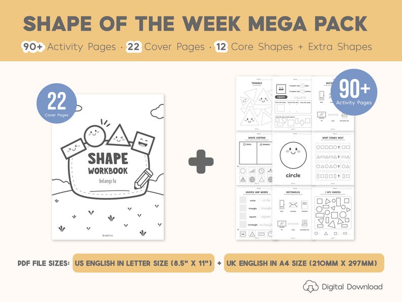 Shape of the Week Printable Worksheets, 2D Shape Worksheets, Shape Tracing, Shape Recognition, Preschool Math Curriculum, Toddler Workbook
