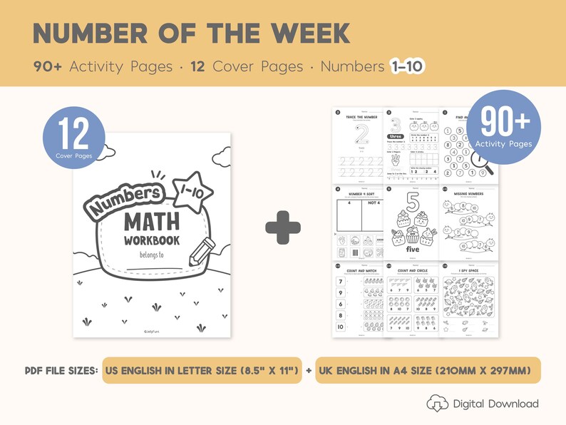Number of the Week Printable Worksheets, Number Worksheets 1–10, Number Tracing, Number Counting, Preschool Math Curriculum, Toddler Workbook