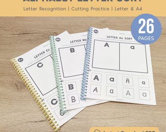 Alphabet Letter Sort Worksheets Printable, Uppercase and Lowercase Sorting, Letter Recognition, Cutting Practice, Preschool Curriculum