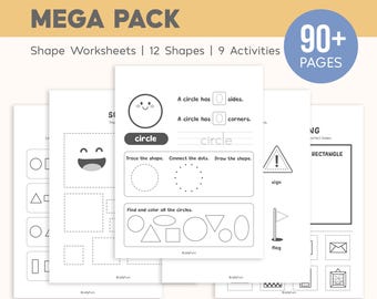 Shape Worksheets Printable, Shape Tracing, Shape Sorting, Shape Recognition, Preschool Math Curriculum, Learning Shapes