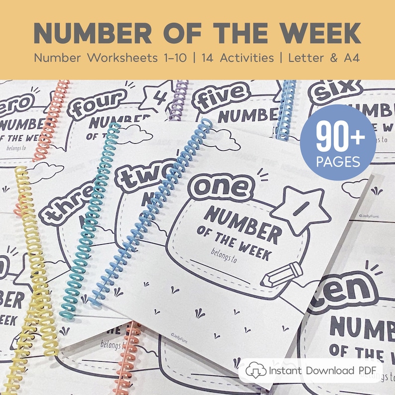 Number of the Week Printable Worksheets, Number Worksheets 1–10, Number Tracing, Number Counting, Preschool Math Curriculum, Toddler Workbook