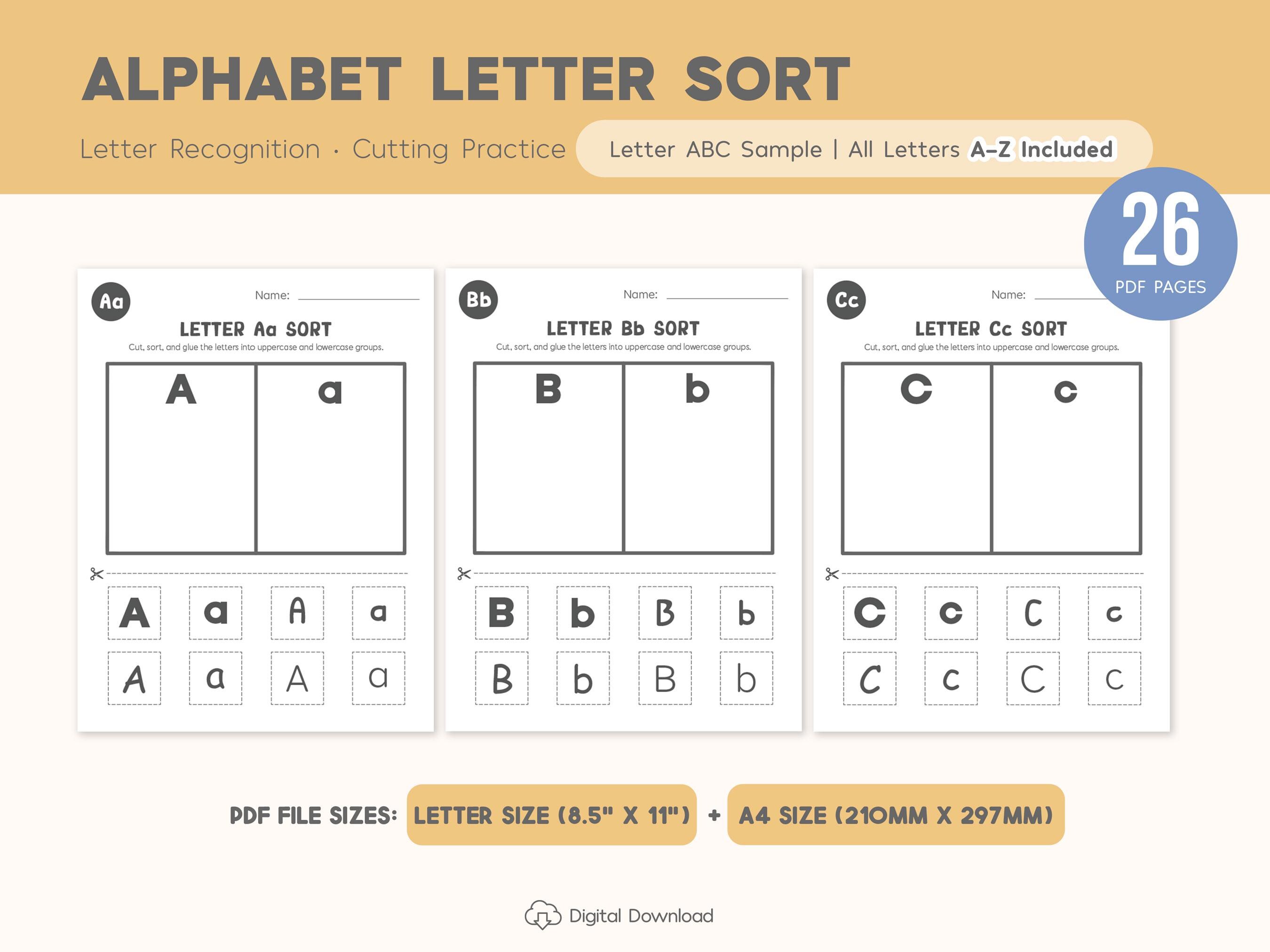Alphabet Letter Sort Worksheets Printable, Uppercase and Lowercase ...