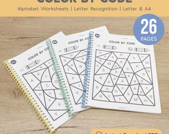 Alphabet Color by Code Worksheets Printable, Letter Recognition, Uppercase and Lowercase, Letter Worksheets, Preschool Curriculum