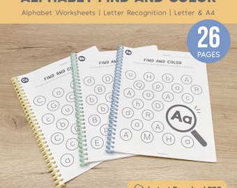 Alphabet Find and Color Worksheets Printable, Letter Recognition, Uppercase and Lowercase, Letter Worksheets, Preschool Curriculum