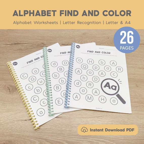 Alphabet Find and Color Worksheets Printable, Letter Recognition, Uppercase and Lowercase, Letter Worksheets, Preschool Curriculum