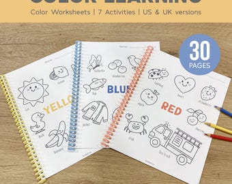 Learning Colors Printable Worksheets, Preschool Color Recognition, Pre-K Worksheets, Preschool Curriculum, Homeschool Learning Binder