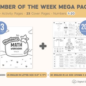 Number of the Week Printable Worksheets, Number Worksheets 1–20, Number Tracing, Number Counting, Preschool Math Curriculum, Toddler Workbook