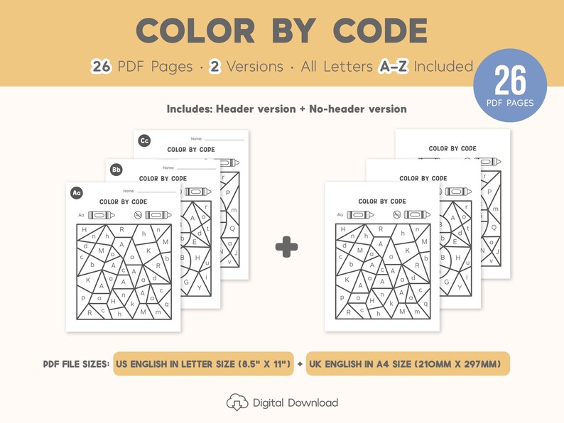 Alphabet Color by Code Worksheets Printable, Letter Recognition ...