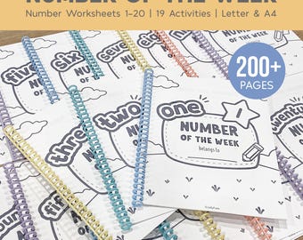 Number of the Week Printable Worksheets, Number Worksheets 1–20, Number Tracing, Number Counting, Preschool Curriculum, Toddler Workbook