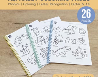 Alphabet Coloring Pages Printable, ABC Coloring Book, Preschool Coloring Pages, Alphabet Worksheets, Letter Recognition, Learning Binder
