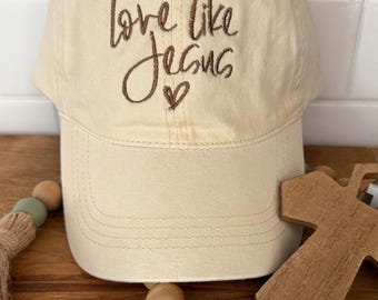 Love Like Jesus Kremowo-brązowa haftowana czapka baseballowa