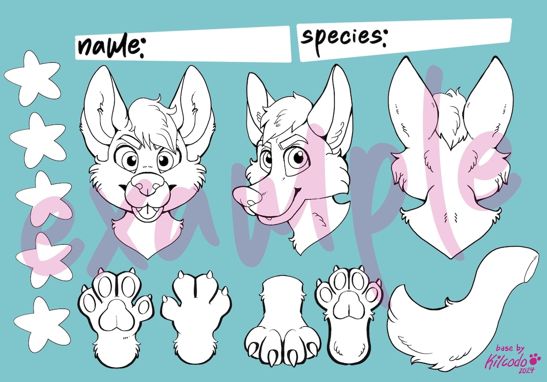 Fursuit Reference Sheet Lineart for Furry Partial Fursona Character ...