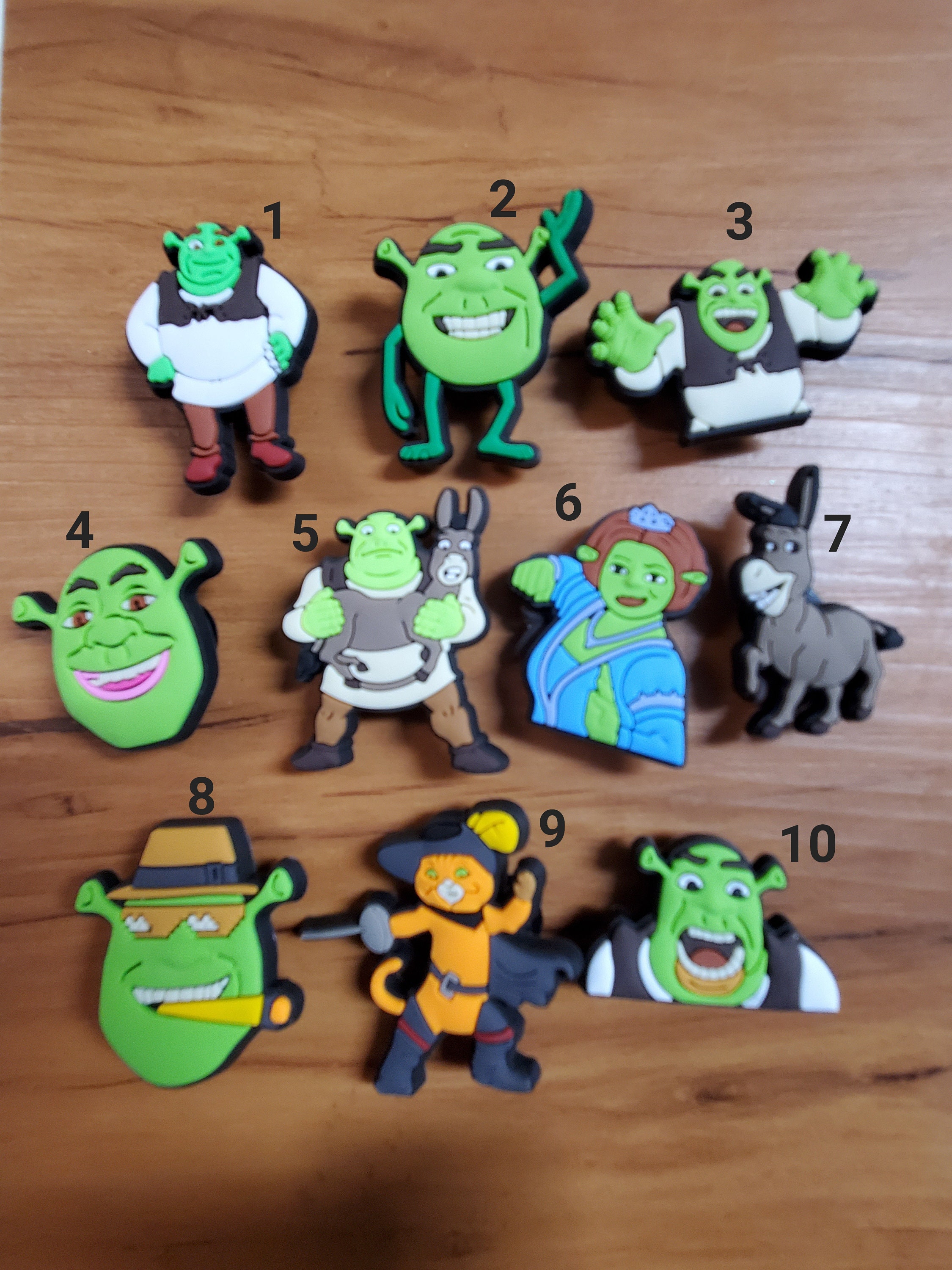 Wholesale 50pcs PVC Shoe Charms Shrek Donkey Princess Fiona Puss  Accessories Sandal Decoration For Croc Jibz Kids X-mas Gift