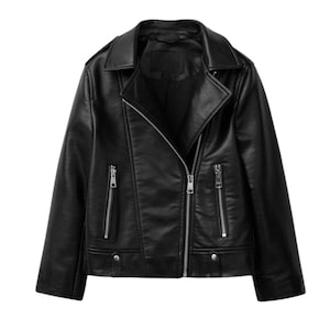 Men’s Leather Jacket, 5-Button Long Jacket with Lapel Collar & Four Pockets, Real Leather Coat, Handmade Gift For Him, Black Leather Jacket