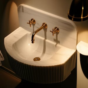 Handcrafted Carrara Marble Fluted Sink: Timeless Elegance and Radiance for Your Bathroom