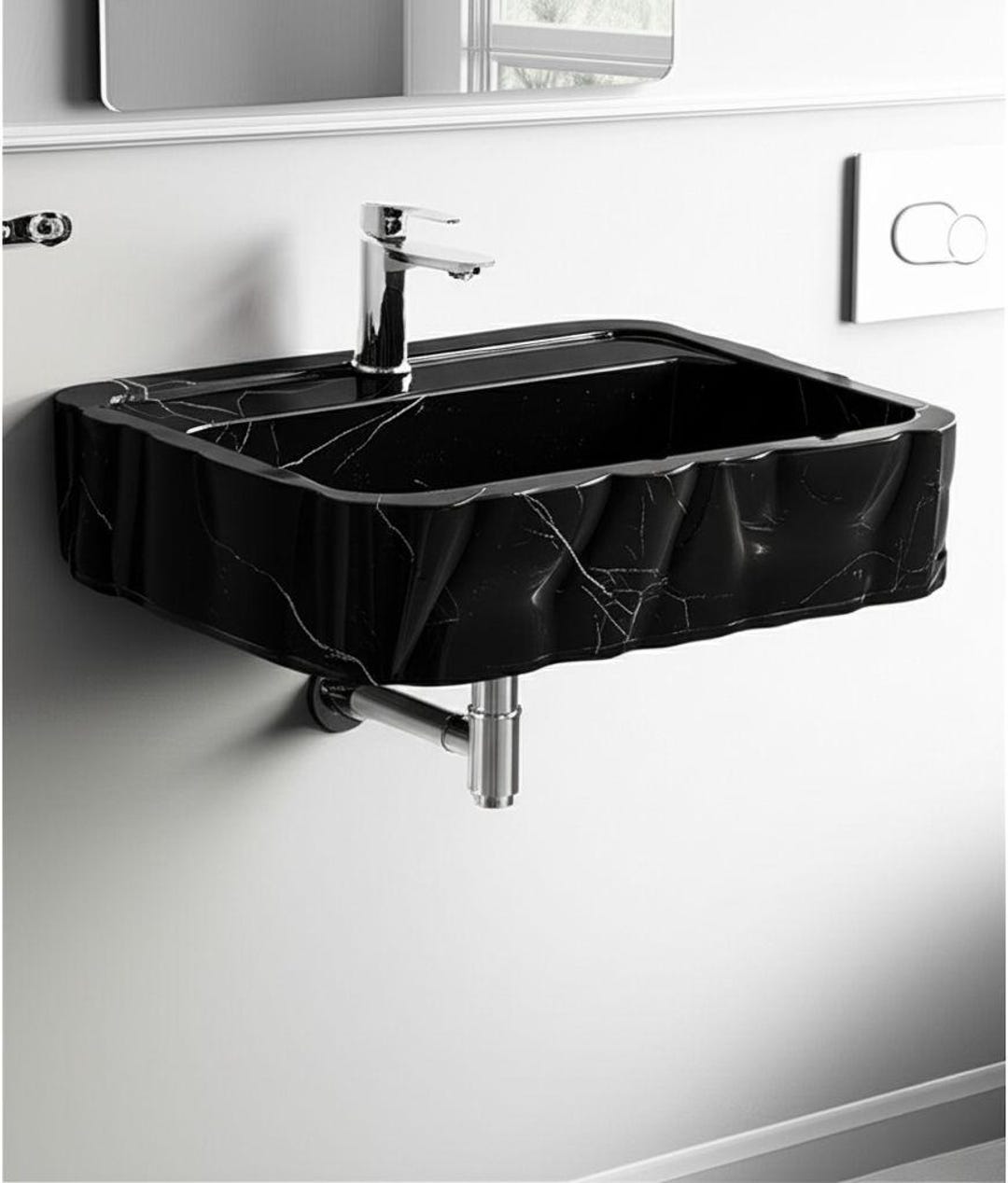 Visual Reference: Hand Carved Black Marble Bathroom Sink Sculptured Toros Design