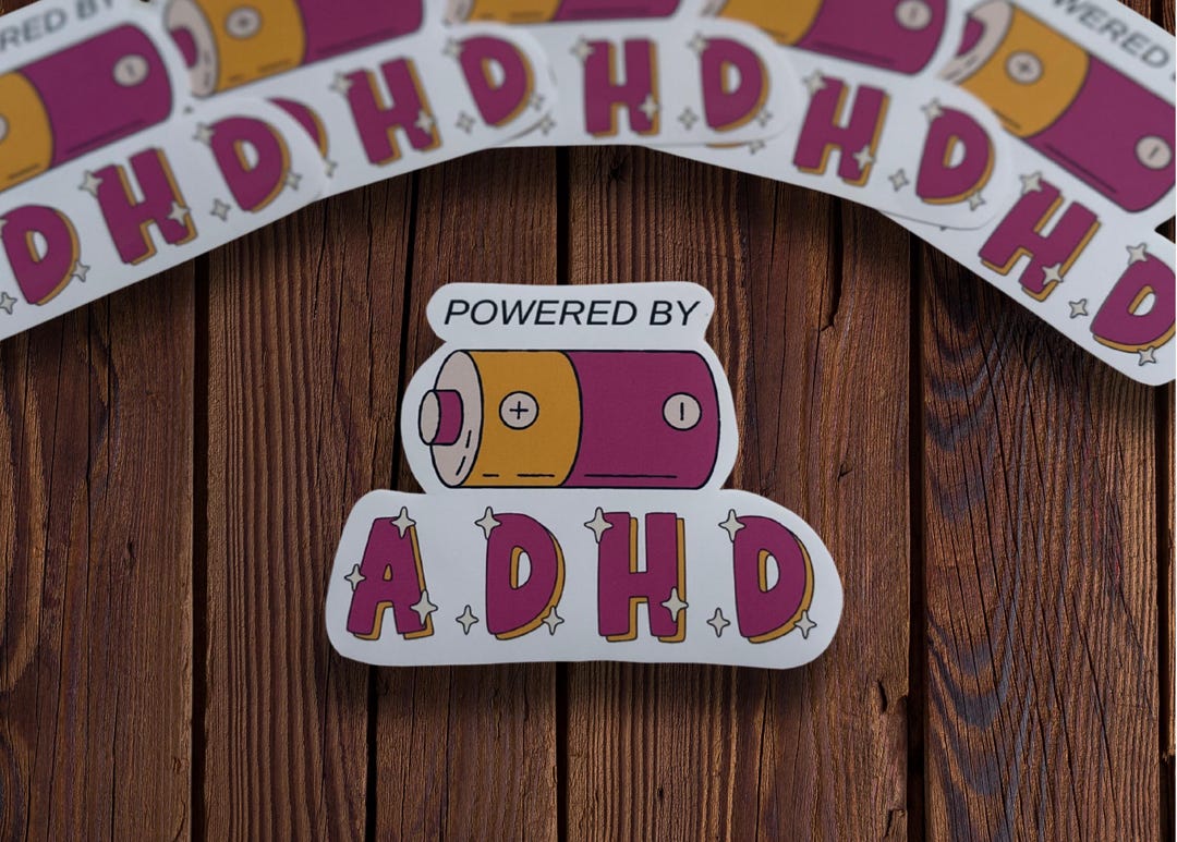 Powered by ADHD Sticker - Funny Neurodivergent Pride - Etsy