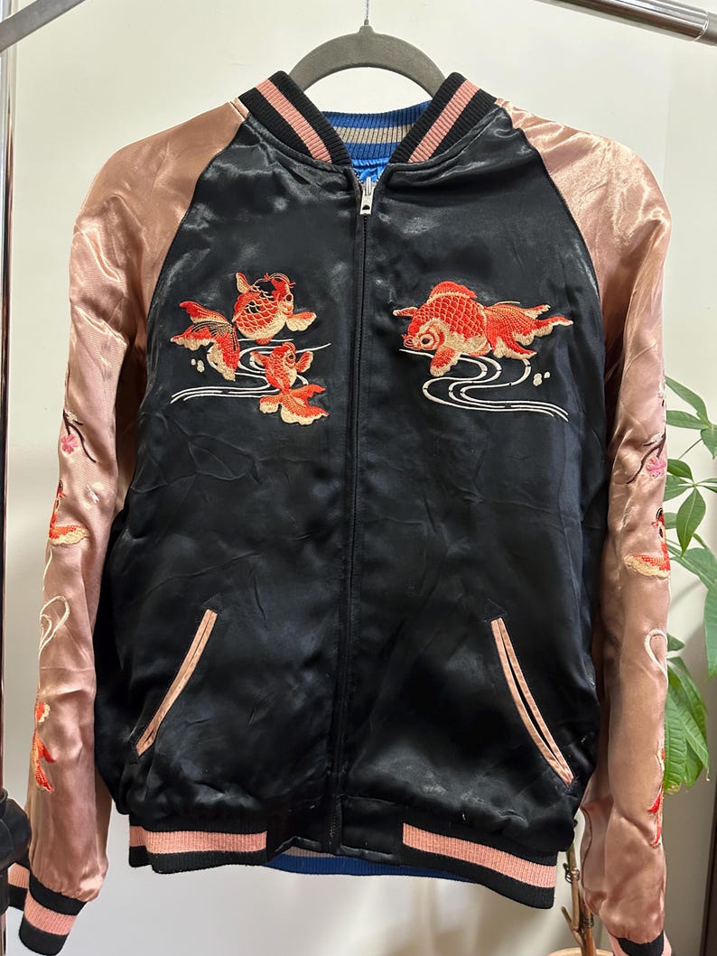 Cross Guild Jacket Vintage Japanese Sukajan Jacket | Reversible Goldfish & Cherry Blossom ...