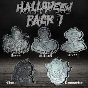 Horror Movie Cookie Cutters with Stamps - Halloween Baking Set | Jason | Michael | Freddy | Chucky | Penny