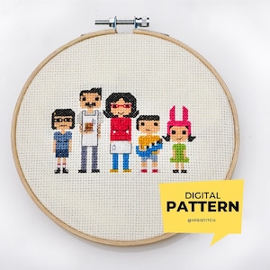 BOB&#39;S BURGERS | Cross Stitch Digital Pattern | Belcher Family | 6 Inch | Embroidery Pattern