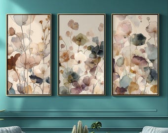 Set med neutrala akvarellblommor | Abstrakt botanisk väggkonst