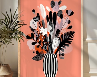 Färgglad botanisk vaskonsttryck | Skandinavisk modern blommig väggposter