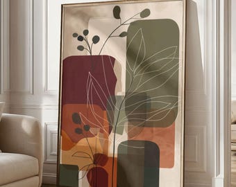 Neutral botanisk väggkonsttryck, modern bohemisk inredning