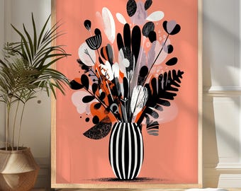 Färgglad botanisk vaskonst | Modern blommig väggillustration i skandinavisk stil (digital nedladdning)