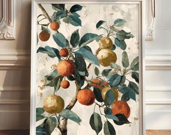 Vintage Citrus Botaniskt Tryck, Apelsinträd Väggkonst, Rustik Köksinredning
