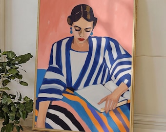 Väggkonsttryck med modern kvinna som läser | Modern feminin poster
