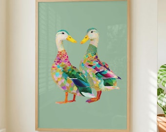 Colourful Duck Illustration Print | Vibrant Farm Animal Wall Art | Whimsical Cottagecore Kitchen Decor