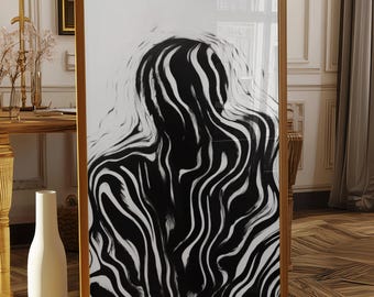 Abstrakt svartvit konstposter | Modern vågig väggtavla | Minimalistisk statement-illustration