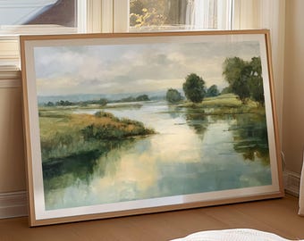 Konstposter med lugn flodlandskap | Impressionistiskt landsbygdstryck