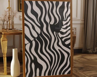 Abstrakt svart och krämfärgad konstposter | Modern vågig väggtavla | Minimalistisk statement-illustration